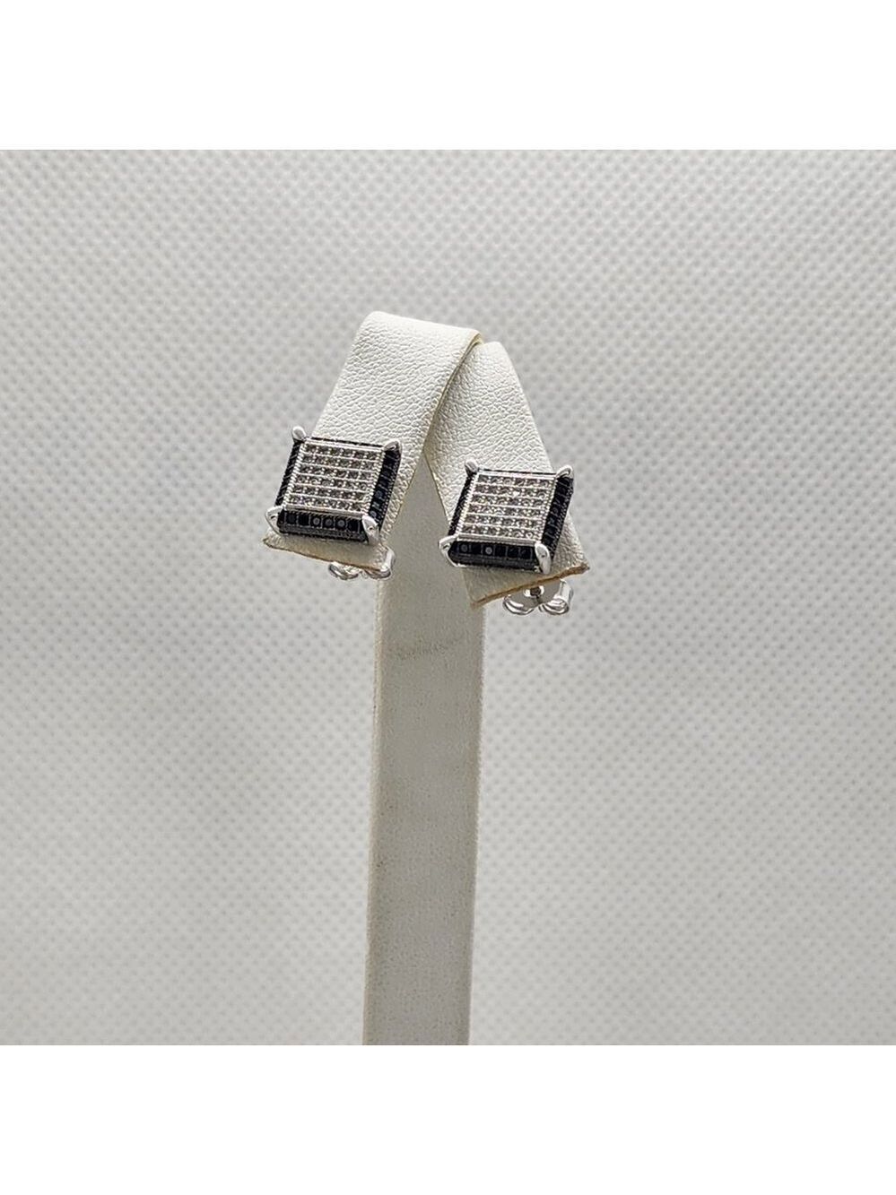 Brand New Sterling Silver 925 Black/White Cubic Zirconia Stones Earrings